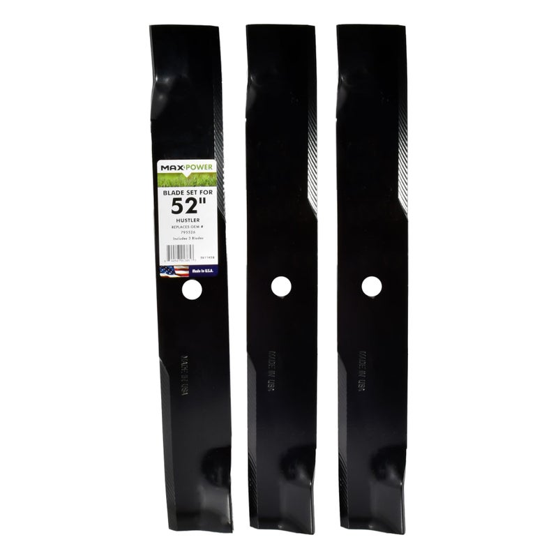 MaxPower 561145B 3 Blade Set for 52 in. Cut Hustler Mowers, Replaces OEM #'s 795526, 603995, 783753, 787721, 30227-52X - Image 1